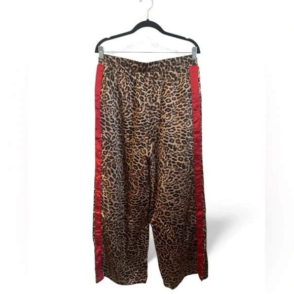 Things Between Wide Leg Pants Leopard Size Large Black Brown Red Stripe Flowy - Picture 7 of 13